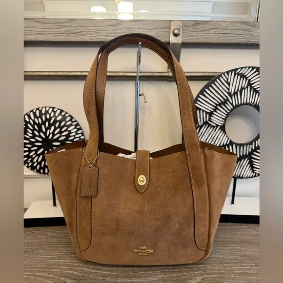NWT Coach Hadley Turnlock Brown Suede Tote Bag - Picture 1 of 11